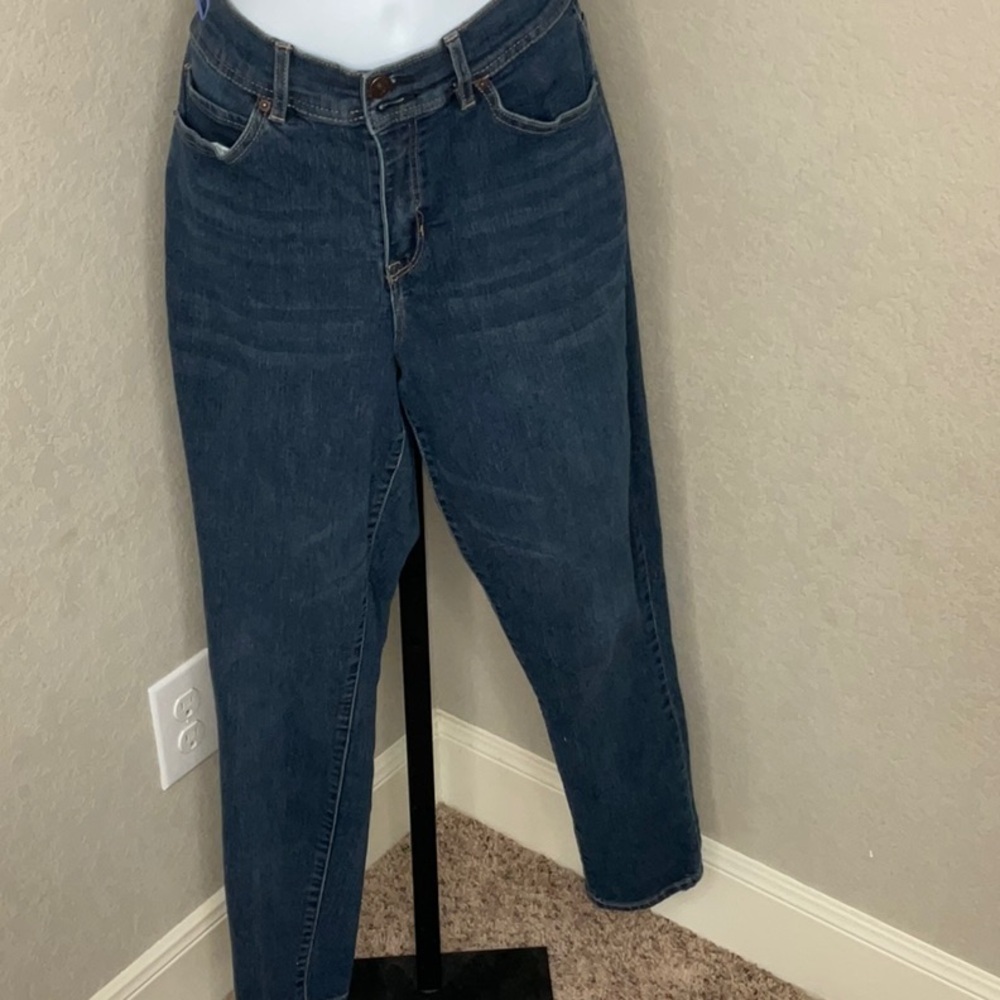 672 - Nicole Miller NWOT Dark Blue Double Button Skinny Jeans, Size 12 - Picture 2 of 6
